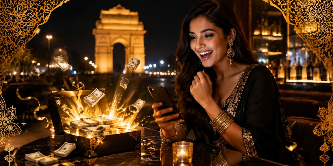 Player enjoying online Rummy on mobile device in Delhi setting